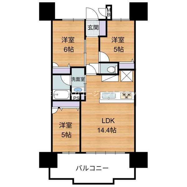 　間取り　バルコニー付きの間取りです